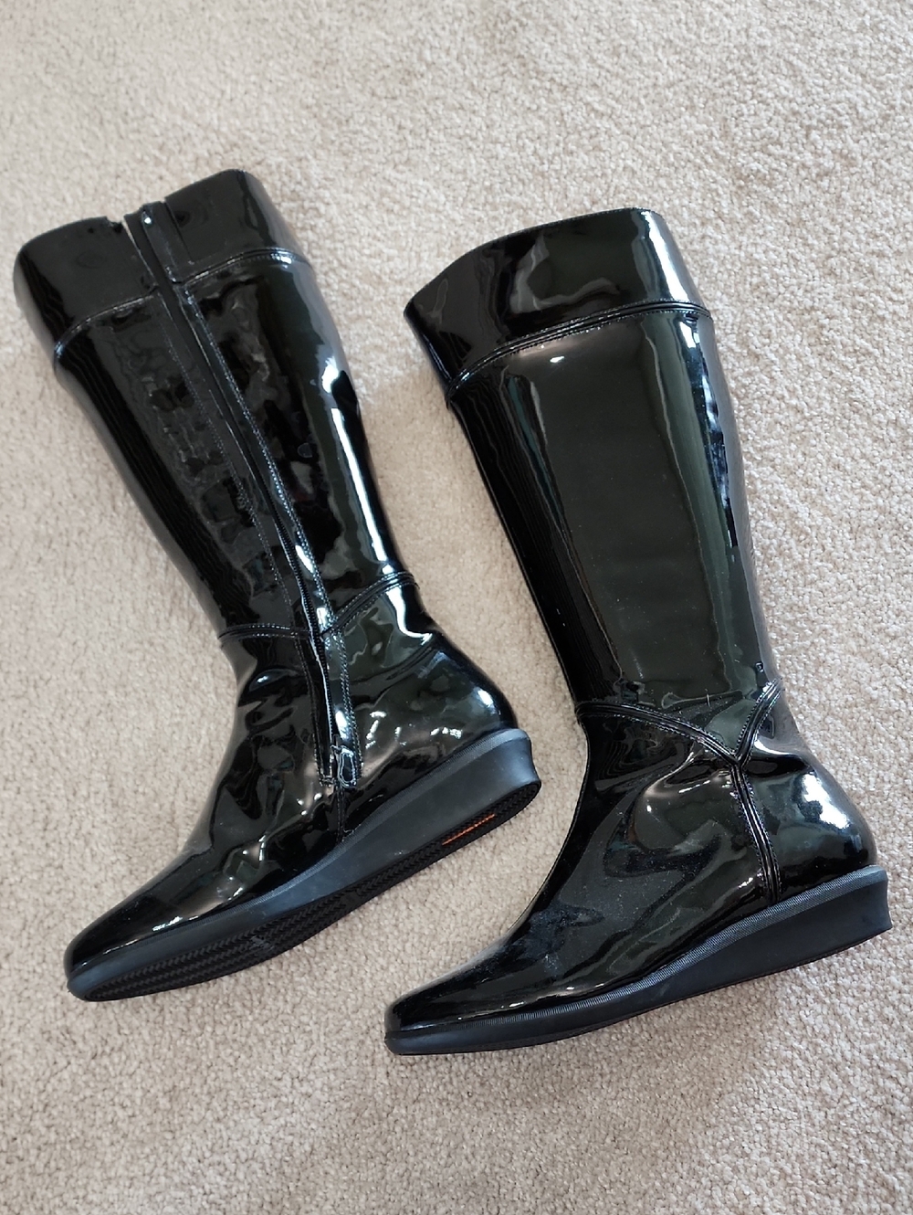 Cole Haan Black Patent Wedge Heel Rain Boots